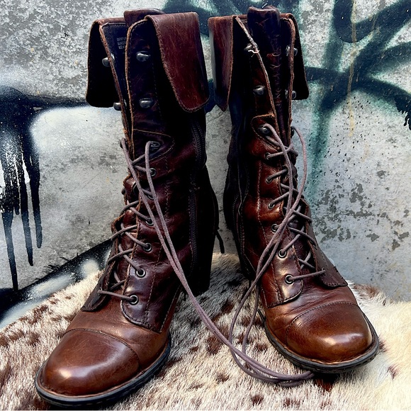 BORN Distressed Leather Lace Up Granny Boots 39 - Picture 1 of 13